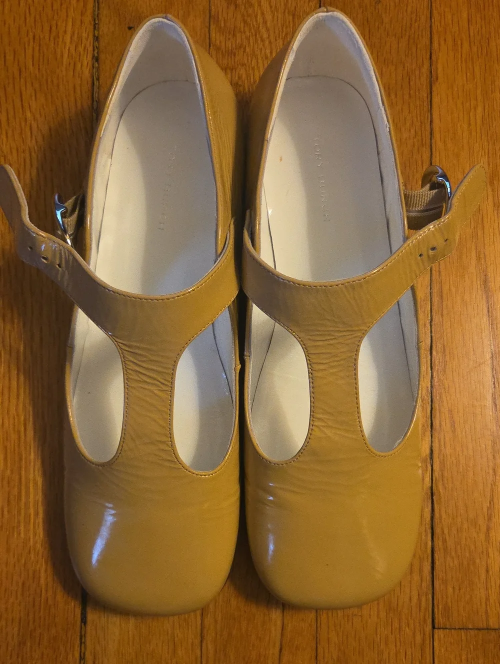 NIB Tory Burch Violet T Strap Mary Jane Flats In Cornsilk